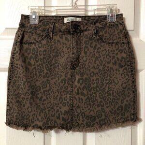 MUDD Juniors Size 7 Leopard Print Denim Skirt with Fray Bottom
